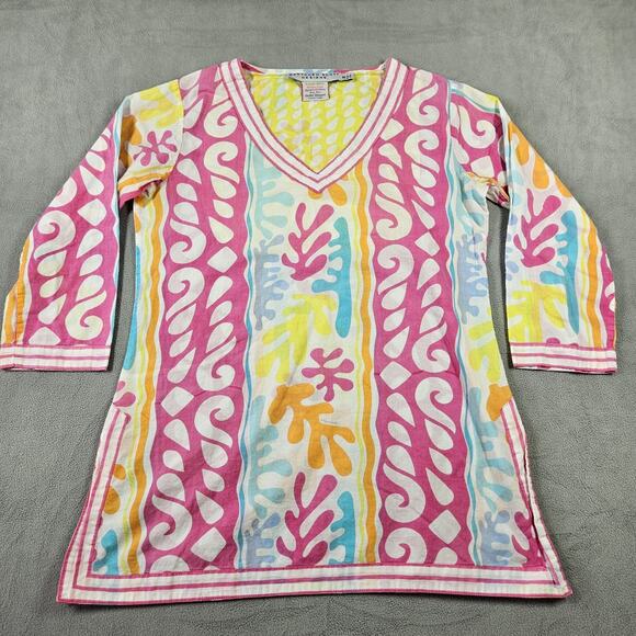 Gretchen Scott Designs Tops - Gretchen Scott Designs Top Womens Size S Pink Orange Ocean Waves Cotton Tunic